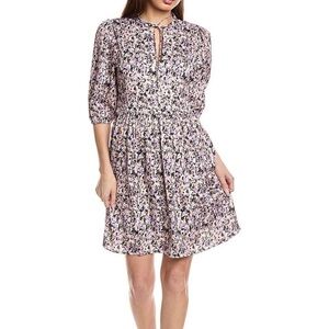 Hugo Boss Dorena Dress SzM Floral Tie-Neck Smocked Waist Dress Feminine Babydoll
